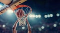 Basketball Scoring Action in Stadium Lights. Generative ai