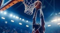 Basketball Scoring Action in Stadium Lights. Generative ai