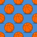 Basketball seamless pattern. Sports accessory ornament. Basketball background. Orange spherical. Texture for sports team game wit