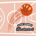 Basketball season tournament banner vector illustration. Throwing ball into basket or hoop. Active kind of sport