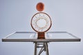 Basketball, shooting ball and target of outdoor sports goals, competition game and action on sky background. Background Royalty Free Stock Photo