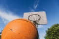 A basketball shot in the backyard garden of the country house