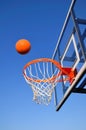 Basketball Shot Heading Toward the Hoop, Blue Sky Royalty Free Stock Photo