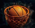 Basketball shot in the net of the basket. Generative Ai