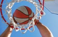 Basketball shot, professional basketball. Basketball as a sports and fitness symbol of a team leisure activity playing