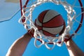 Basketball shot, professional basketball. Basketball as a sports and fitness symbol of a team leisure activity playing