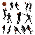 Basketball silhouettes. Set of silhouettes of basketball players in game motions.