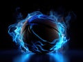 Basketball is sitting on black background, surrounded by blue flames. The fire-like effect gives image an intense and Royalty Free Stock Photo