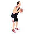 Professional basketball player shooting ball into the hoop, vector illustration Royalty Free Stock Photo