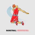 Basketball Slam dunk by Basketball Player. Vector outline of soccer player with scribble doodles. Royalty Free Stock Photo