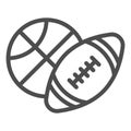 Basketball and soccer ball line icon, sports concept, sport balls sign on white background, Basketball and rugby ball Royalty Free Stock Photo