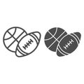 Basketball and soccer ball line and solid icon, sports concept, sport balls sign on white background, Basketball and Royalty Free Stock Photo