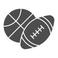 Basketball and soccer ball solid icon, sports concept, sport balls sign on white background, Basketball and rugby ball Royalty Free Stock Photo