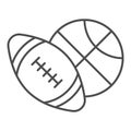 Basketball and soccer ball thin line icon, sports concept, sport balls sign on white background, Basketball and rugby Royalty Free Stock Photo