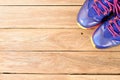 Basketball Sport shoes or sneakers on woodden board Royalty Free Stock Photo