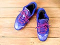 Basketball Sport shoes or sneakers on wooden board Royalty Free Stock Photo