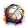 Basketball sports ball on watercolor splash background. Vector hand drawn sketch illustration. Competition concept Royalty Free Stock Photo