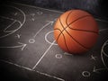 Basketball standing on game strategy blackboard. 3D illustration Royalty Free Stock Photo