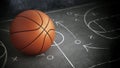 Basketball standing on game strategy blackboard. 3D illustration Royalty Free Stock Photo