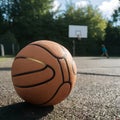 Basketball on sunny outdoor court, ready for game action Royalty Free Stock Photo