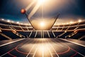 A basketball suspended in mid-air, moments before swishing through the net, the court glistening under bright arena lights Royalty Free Stock Photo