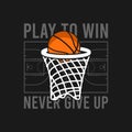 Basketball t-shirt design with basket net and ball, basketball court and slogan. Typography graphics for tee shirt. Sports apparel Royalty Free Stock Photo