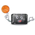 With basketball tab button installed on computer character Royalty Free Stock Photo