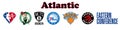 Basketball teams. Logo 2021-2022. Eastern Conference. Atlantic Division. Nba logo. New York Knicks, Philadelphia 76ers, Toronto