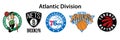 Basketball teams. Logo 2021-2022. Eastern Conference. Atlantic Division. New York Knicks, Philadelphia 76ers, Toronto Raptors,