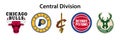 Basketball teams. Logo 2021-2022. Eastern Conference. Central Division. Chicago Bulls, Milwaukee Bucks, Cleveland Cavaliers, Royalty Free Stock Photo