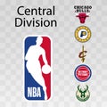 Basketball teams. Logo 2022,2023. Eastern Conference. Central Division. Chicago Bulls, Milwaukee Bucks, Cleveland Cavaliers, Royalty Free Stock Photo