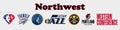 Basketball teams. Western Conference. Northwest Division. Nba logo. Utah Jazz, Minnesota Timberwolves, Portland Trail Blazers,