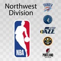 Basketball teams. Western Conference. Northwest Division. Utah Jazz, Minnesota Timberwolves, Portland Trail Blazers, Denver