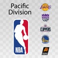 Basketball teams. Western Conference. Pacific Division. Nba logo. Golden State Warriors, Sacramento Kings, Los Angeles Lakers,