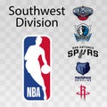 Basketball teams. Western Conference. Southwest Division. Dallas Mavericks, Memphis Grizzlies, Houston Rockets, San Antonio Spurs Royalty Free Stock Photo