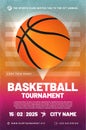 Basketball tournament poster template with ball and grungy texture background Royalty Free Stock Photo