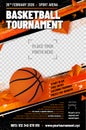 Basketball tournament poster template with ball and place for photo Royalty Free Stock Photo