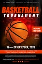 Basketball tournament poster template with ball and sample text Royalty Free Stock Photo
