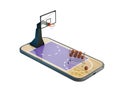 Basketball training app. basketball court on top of smartphone