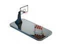 basketball training application. basketball court on top of smartphone