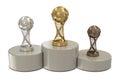 Basketball trophies and round podium Royalty Free Stock Photo