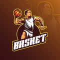 Basketball vector logo design mascot with modern illustration concept style for badge, emblem and tshirt printing. basketball play Royalty Free Stock Photo