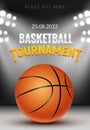 Basketball vector tournament background. Basketball court arena game poster. Banner realistic design basket template Royalty Free Stock Photo