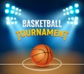 Basketball vector tournament background. Basketball court arena game poster. Banner realistic design basket template Royalty Free Stock Photo