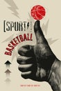 Basketball Vintage Grunge Style Poster. Retro Vector Illustration.
