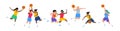 Basketball woman players in various poses set vector
