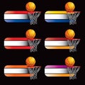 Basketballs and hoope on specialized banners