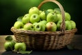 Basketful of green apples exudes the vibrant charm of a fruitful harvest