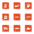 Basketful icons set, grunge style