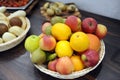 Baskets of bread and fruits on buffet table at the hotel Royalty Free Stock Photo